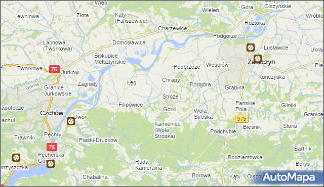 mapa Stróże gmina Zakliczyn, Stróże gmina Zakliczyn na mapie Targeo