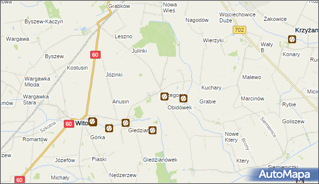 mapa Strzegocin gmina Kutno, Strzegocin gmina Kutno na mapie Targeo