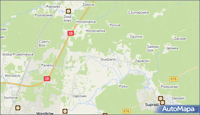 mapa Studzianki gmina Wasilków, Studzianki gmina Wasilków na mapie Targeo