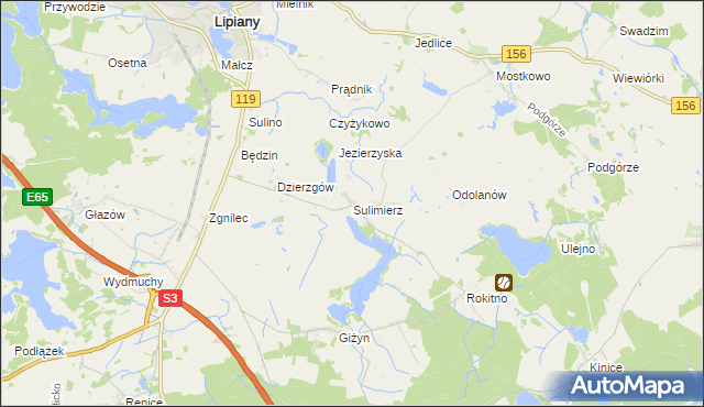 mapa Sulimierz gmina Myślibórz, Sulimierz gmina Myślibórz na mapie Targeo