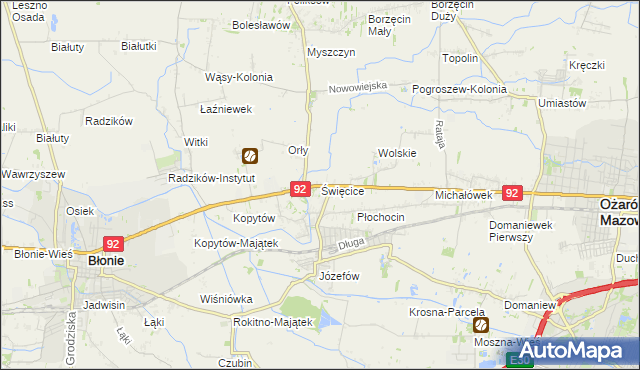 mapa Święcice gmina Ożarów Mazowiecki, Święcice gmina Ożarów Mazowiecki na mapie Targeo
