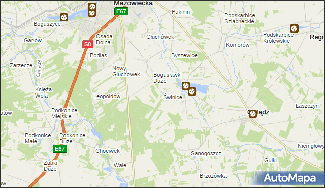 mapa Świnice gmina Rawa Mazowiecka, Świnice gmina Rawa Mazowiecka na mapie Targeo