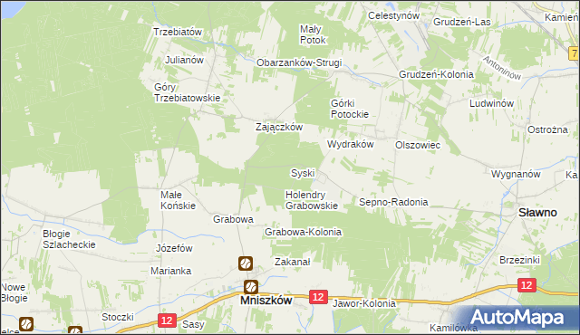 mapa Syski gmina Mniszków, Syski gmina Mniszków na mapie Targeo