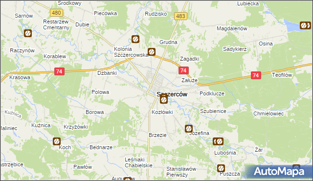 mapa Szczerców, Szczerców na mapie Targeo