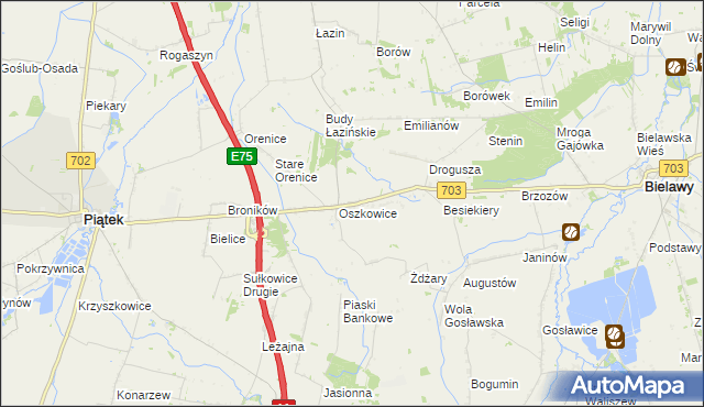 mapa Trzaskowice gmina Bielawy, Trzaskowice gmina Bielawy na mapie Targeo