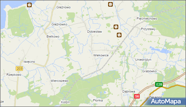 mapa Wiekowice gmina Darłowo, Wiekowice gmina Darłowo na mapie Targeo