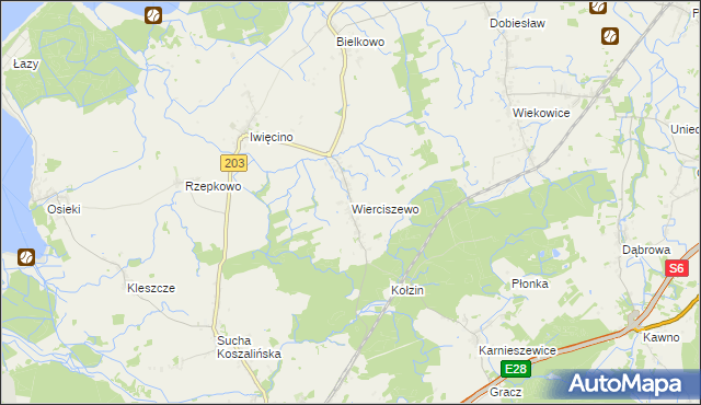 mapa Wierciszewo gmina Sianów, Wierciszewo gmina Sianów na mapie Targeo