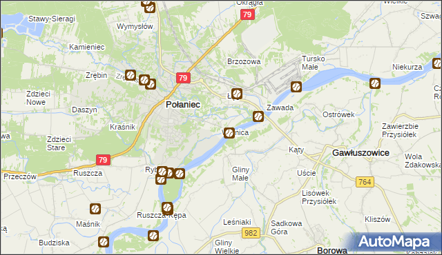 mapa Winnica gmina Połaniec, Winnica gmina Połaniec na mapie Targeo