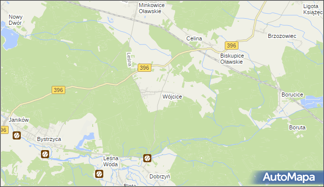 mapa Wójcice gmina Jelcz-Laskowice, Wójcice gmina Jelcz-Laskowice na mapie Targeo