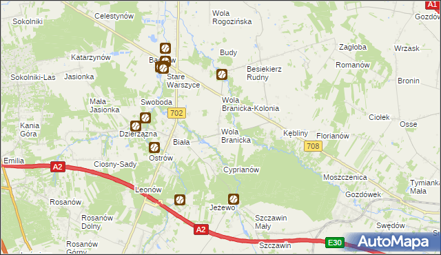 mapa Wola Branicka, Wola Branicka na mapie Targeo