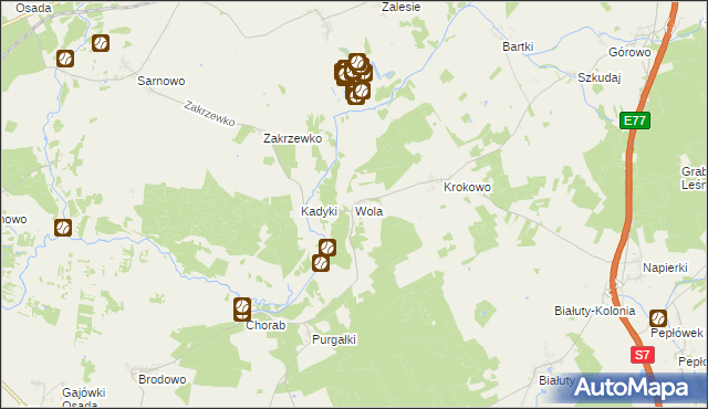 mapa Wola gmina Kozłowo, Wola gmina Kozłowo na mapie Targeo