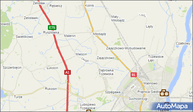 mapa Zajączkowo gmina Tczew, Zajączkowo gmina Tczew na mapie Targeo