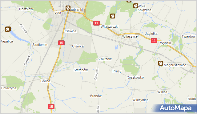 mapa Zakrzew gmina Jarocin, Zakrzew gmina Jarocin na mapie Targeo