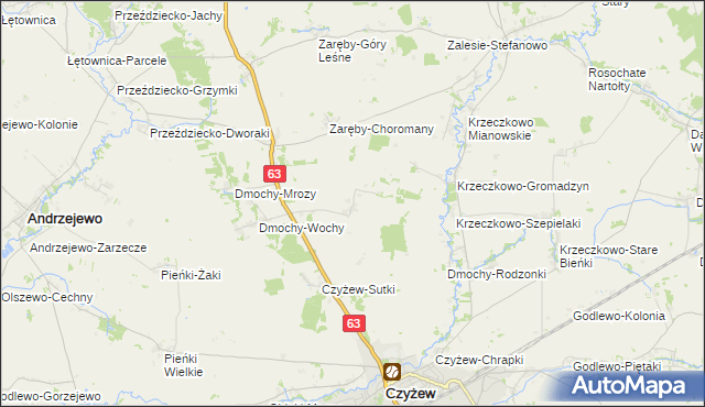 mapa Zaręby-Bindugi, Zaręby-Bindugi na mapie Targeo