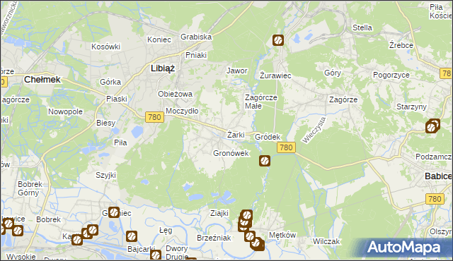 mapa Żarki gmina Libiąż, Żarki gmina Libiąż na mapie Targeo