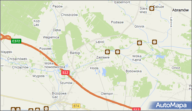 mapa Zastawie gmina Kurów, Zastawie gmina Kurów na mapie Targeo