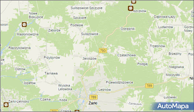 mapa Zawada gmina Żarki, Zawada gmina Żarki na mapie Targeo