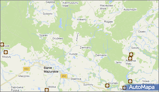 mapa Ziemiany gmina Banie Mazurskie, Ziemiany gmina Banie Mazurskie na mapie Targeo