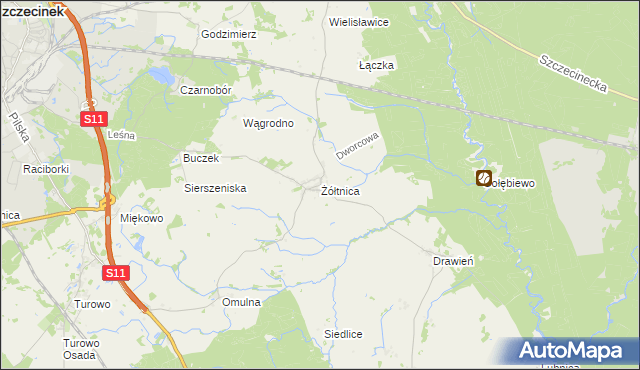 mapa Żółtnica, Żółtnica na mapie Targeo