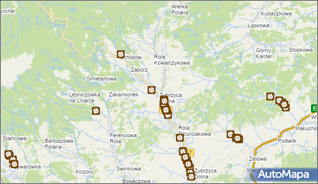 mapa Zubrzyca Górna, Zubrzyca Górna na mapie Targeo