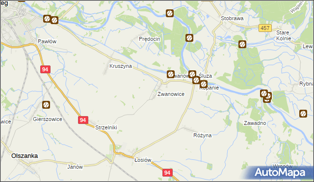 mapa Zwanowice gmina Skarbimierz, Zwanowice gmina Skarbimierz na mapie Targeo