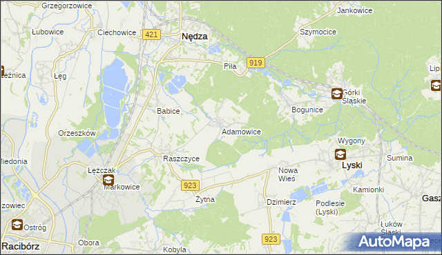 mapa Adamowice gmina Lyski, Adamowice gmina Lyski na mapie Targeo