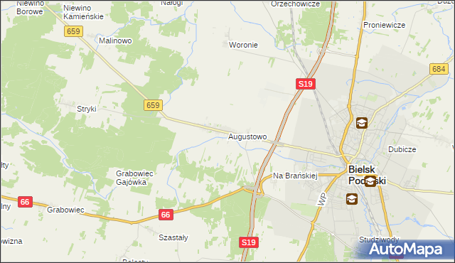 mapa Augustowo gmina Bielsk Podlaski, Augustowo gmina Bielsk Podlaski na mapie Targeo