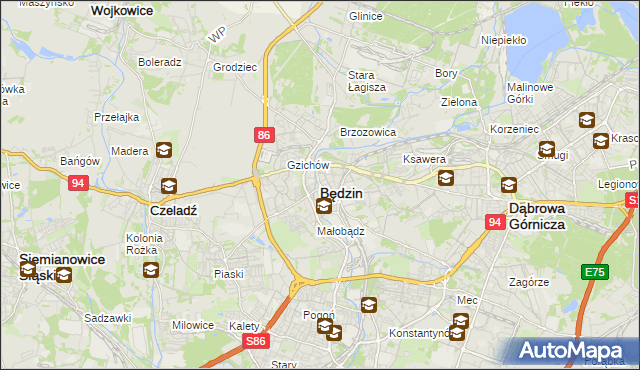 mapa Będzin, Będzin na mapie Targeo
