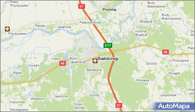 mapa Białobrzegi, Białobrzegi na mapie Targeo