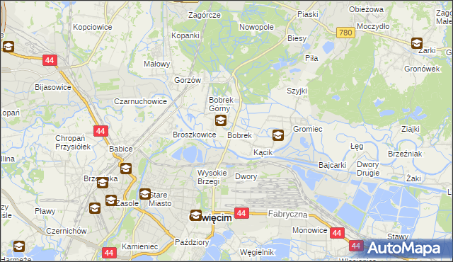 mapa Bobrek gmina Chełmek, Bobrek gmina Chełmek na mapie Targeo