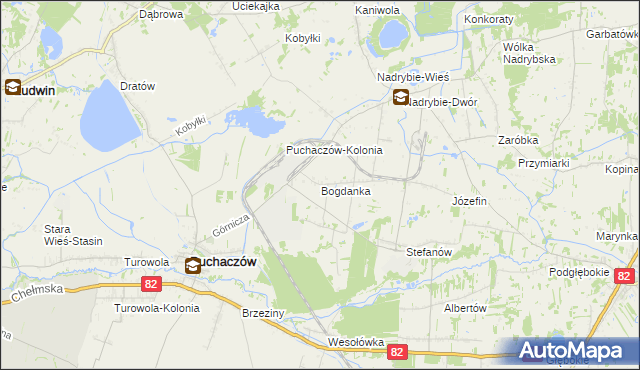 mapa Bogdanka gmina Puchaczów, Bogdanka gmina Puchaczów na mapie Targeo