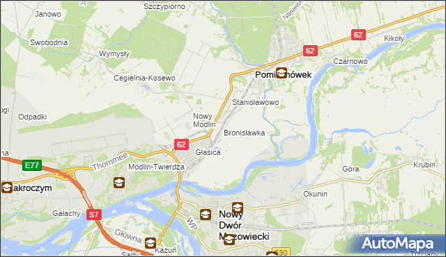 mapa Bronisławka gmina Pomiechówek, Bronisławka gmina Pomiechówek na mapie Targeo