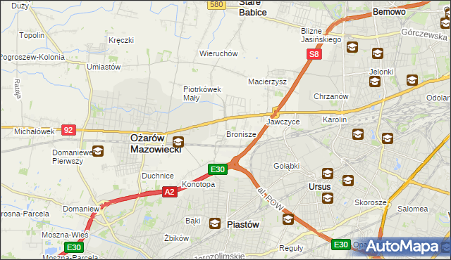 mapa Bronisze gmina Ożarów Mazowiecki, Bronisze gmina Ożarów Mazowiecki na mapie Targeo