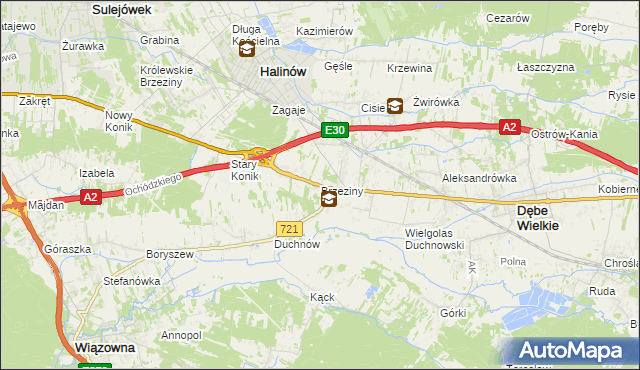 mapa Brzeziny gmina Halinów, Brzeziny gmina Halinów na mapie Targeo