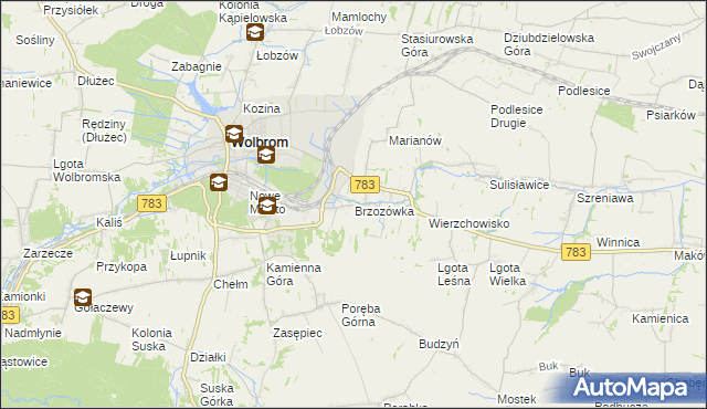 mapa Brzozówka gmina Wolbrom, Brzozówka gmina Wolbrom na mapie Targeo
