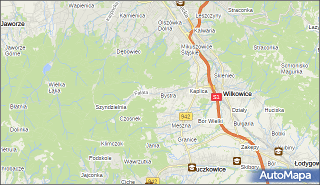 mapa Bystra gmina Wilkowice, Bystra gmina Wilkowice na mapie Targeo