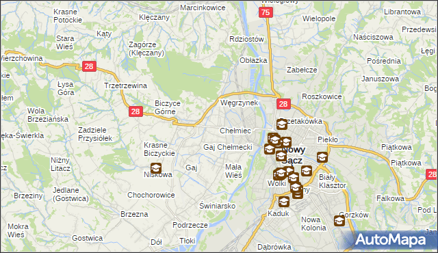 mapa Chełmiec powiat nowosądecki, Chełmiec powiat nowosądecki na mapie Targeo