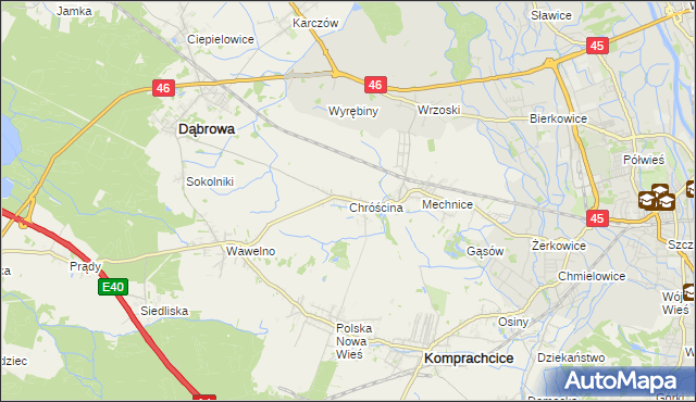 mapa Chróścina gmina Dąbrowa, Chróścina gmina Dąbrowa na mapie Targeo