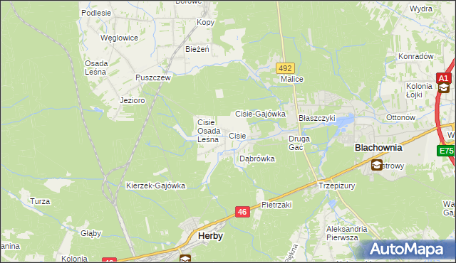 mapa Cisie gmina Blachownia, Cisie gmina Blachownia na mapie Targeo