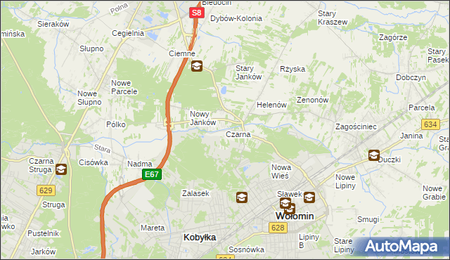mapa Czarna gmina Wołomin, Czarna gmina Wołomin na mapie Targeo