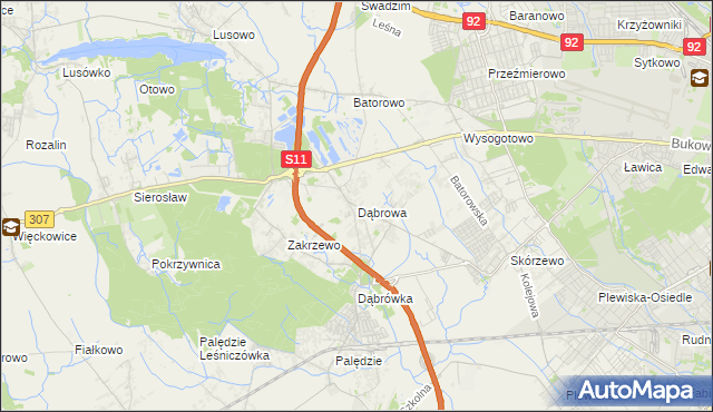 mapa Dąbrowa gmina Dopiewo, Dąbrowa gmina Dopiewo na mapie Targeo