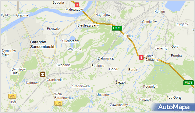 mapa Dąbrowica gmina Baranów Sandomierski, Dąbrowica gmina Baranów Sandomierski na mapie Targeo