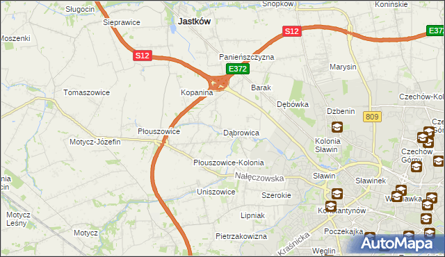 mapa Dąbrowica gmina Jastków, Dąbrowica gmina Jastków na mapie Targeo