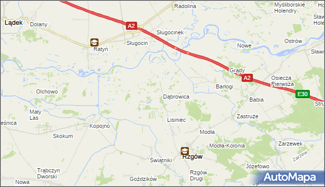 mapa Dąbrowica gmina Rzgów, Dąbrowica gmina Rzgów na mapie Targeo