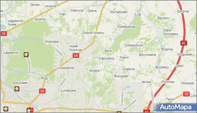mapa Dąbrówka gmina Nowosolna, Dąbrówka gmina Nowosolna na mapie Targeo