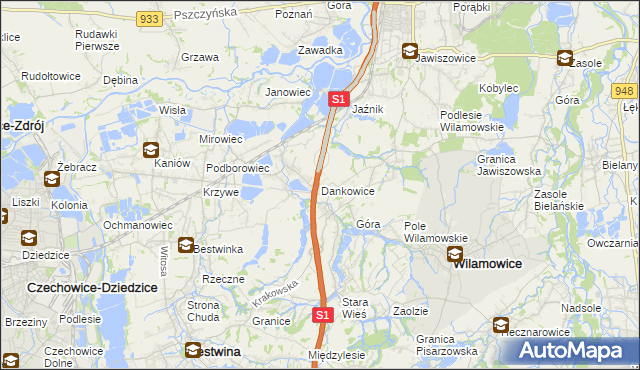mapa Dankowice gmina Wilamowice, Dankowice gmina Wilamowice na mapie Targeo