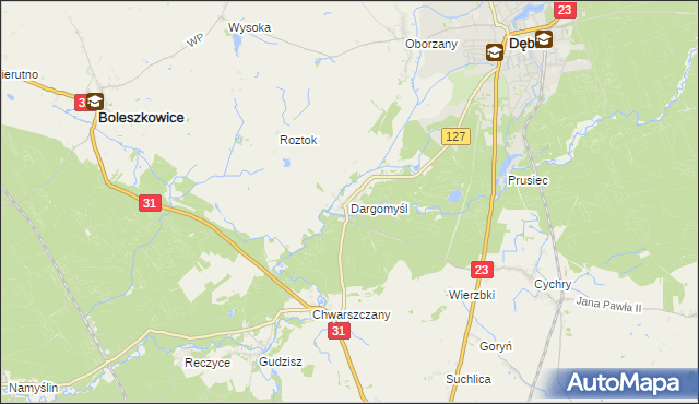 mapa Dargomyśl gmina Dębno, Dargomyśl gmina Dębno na mapie Targeo