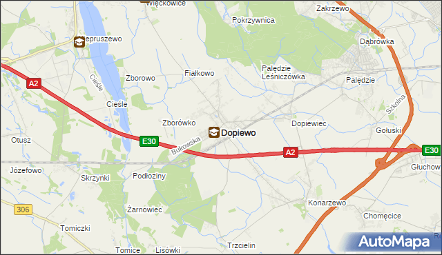 mapa Dopiewo, Dopiewo na mapie Targeo