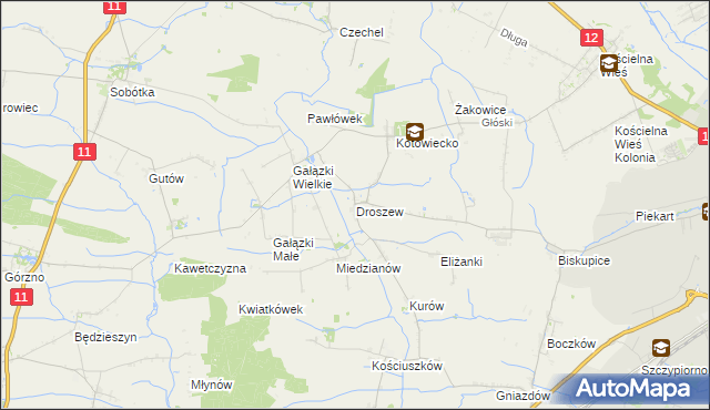 mapa Droszew, Droszew na mapie Targeo