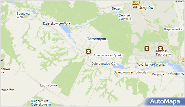 mapa Dzierzkowice-Rynek, Dzierzkowice-Rynek na mapie Targeo